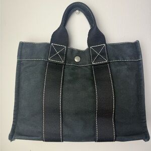 Hermes Black Canvas Bag with silver snap closure